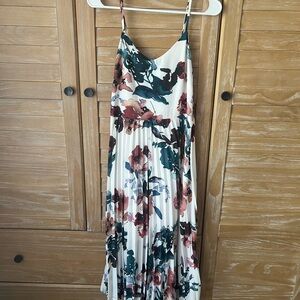 a new day Floral Pleated Maxi Dress in Cream, Teal, and Rust